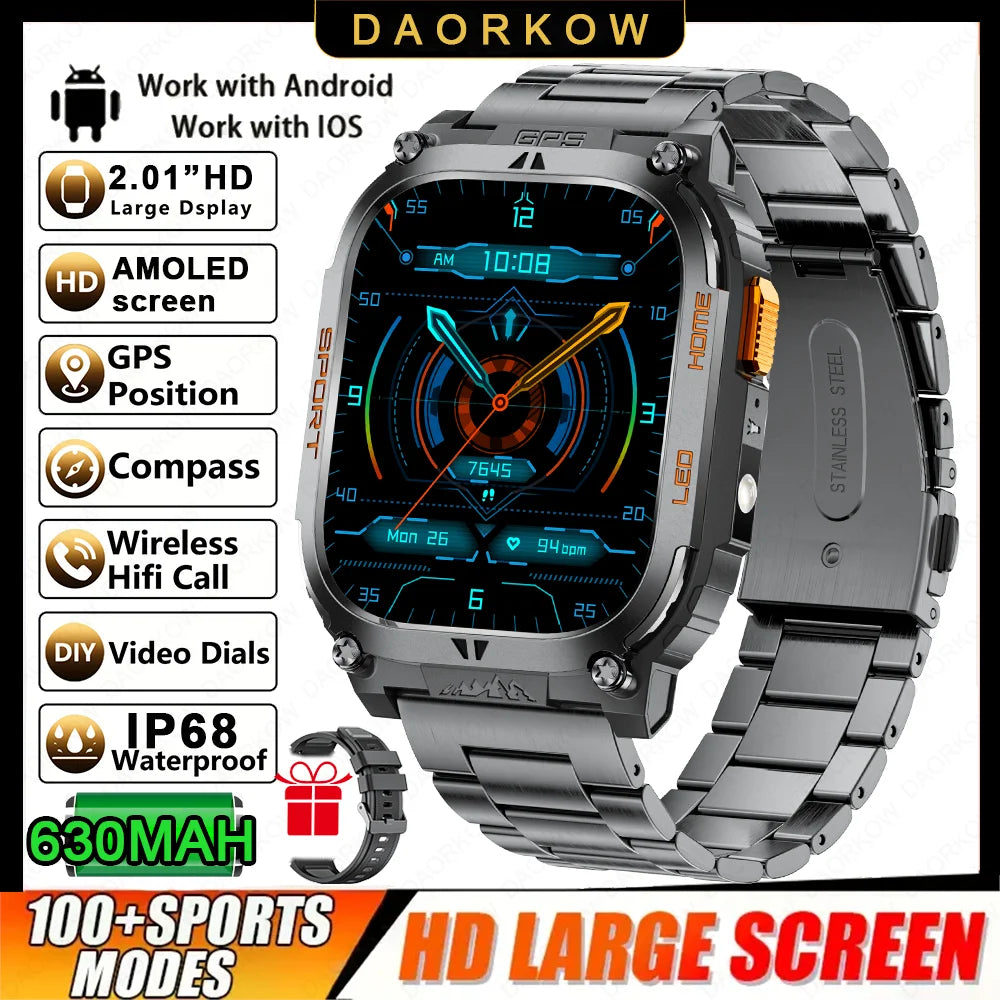 Smartwatch Militaire GPS 2.01" AMOLED — Boussole, Altimètre, Appels & 9 Jours | Novatek Studio