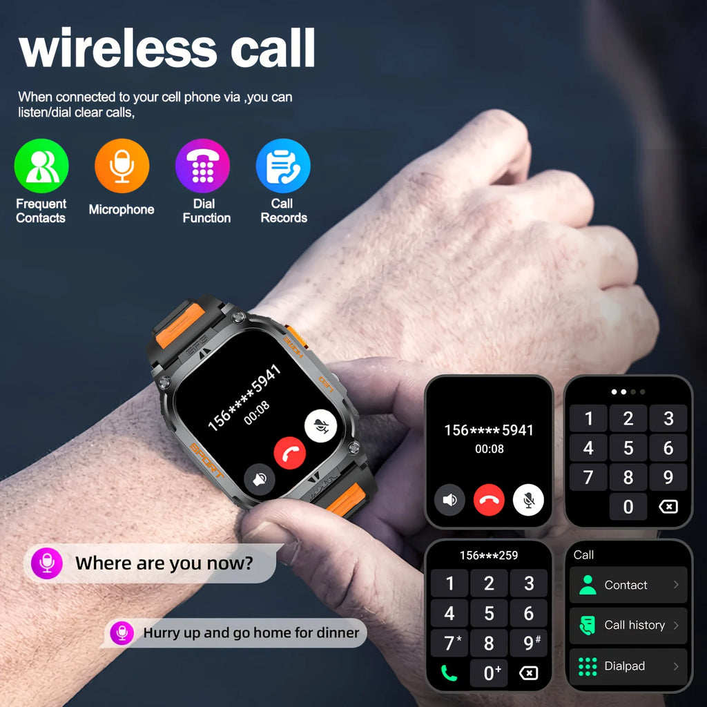 Smartwatch Militaire GPS 2.01" AMOLED — Boussole, Altimètre, Appels & 9 Jours | Novatek Studio