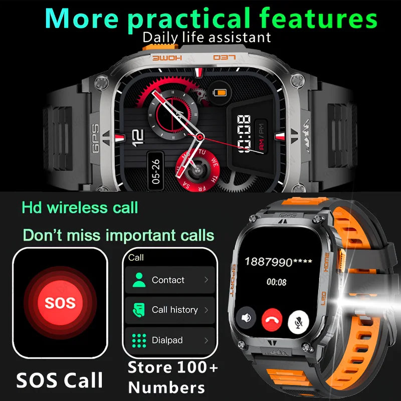 Smartwatch Militaire GPS 2.01" AMOLED — Boussole, Altimètre, Appels & 9 Jours | Novatek Studio