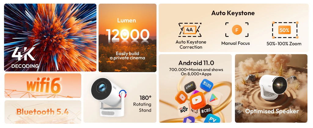 Vidéoprojecteur XGODY Short-Focus 250 ANSI HD — 150 Pouces, Android & Correction Auto | Novatek Studio