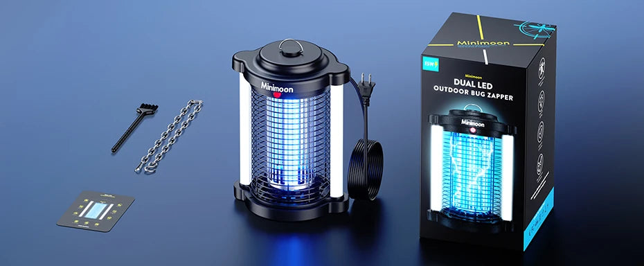 Lampe Anti-Moustiques Minimoon 4200V — 15W, Double UV LED, IPX4 & Usage Extérieur | Novatek Studio