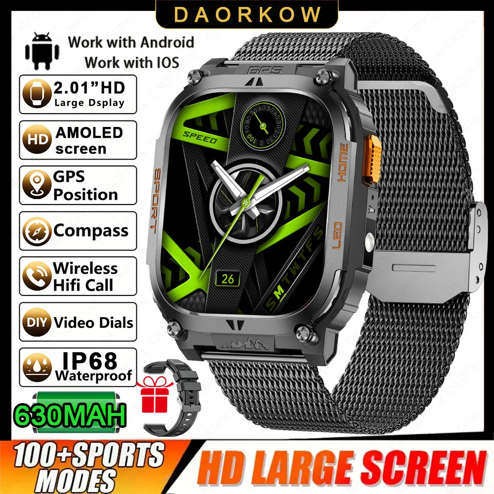 Smartwatch Militaire GPS 2.01" AMOLED — Boussole, Altimètre, Appels & 9 Jours | Novatek Studio