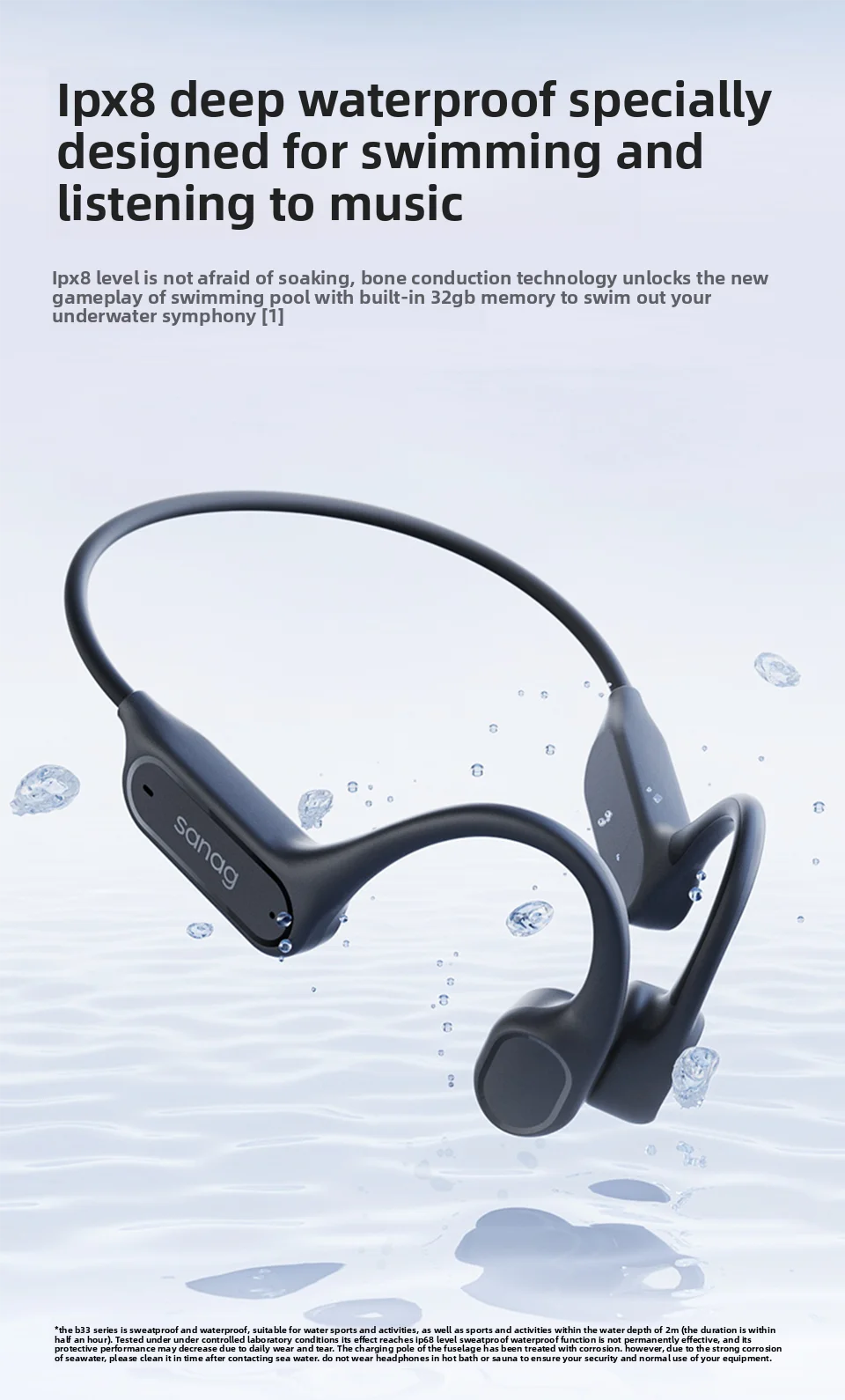 Écouteurs à Conduction Osseuse Sanag B33S — IPX8 Natation, 32Go & Bluetooth 5.3 | Novatek Studio