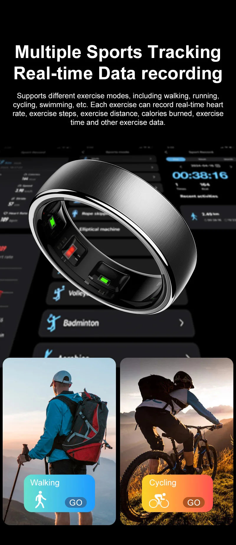 Bague Connectée Uhoofit R10 — Santé, Sommeil, IP68 5ATM & Multi-Sport | Novatek Studio
