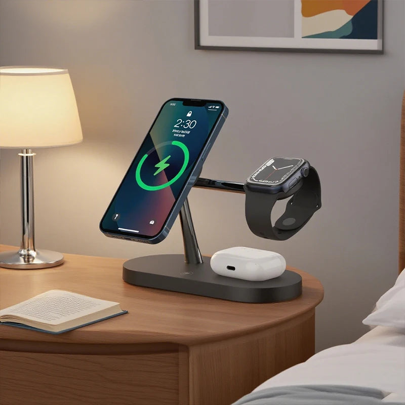 Station de Charge Sans Fil 3 en 1 — iPhone, Apple Watch & AirPods 15W Rapide | Novatek Studio
