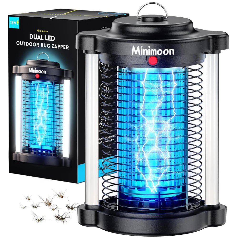 Lampe Anti-Moustiques Minimoon 4200V — 15W, Double UV LED, IPX4 & Usage Extérieur | Novatek Studio