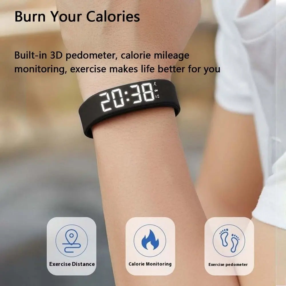 Bracelet Réveil Vibrant LED — Alarme Silencieuse, Podomètre & Waterproof | Novatek Studio