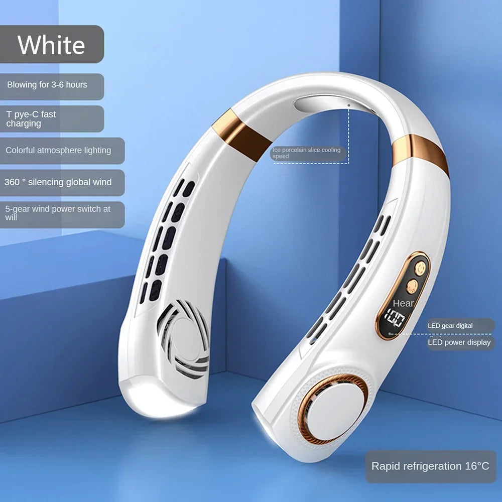 Ventilateur Tour de Cou Sans Lames — 5 Vitesses, Rechargeable USB-C & Affichage Digital | Novatek Studio