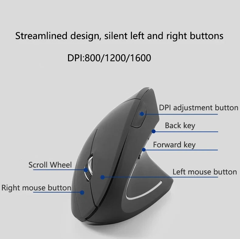 Souris Ergonomique Verticale Sans Fil — Rechargeable USB-C, 3 DPI & Silencieuse | Novatek Studio