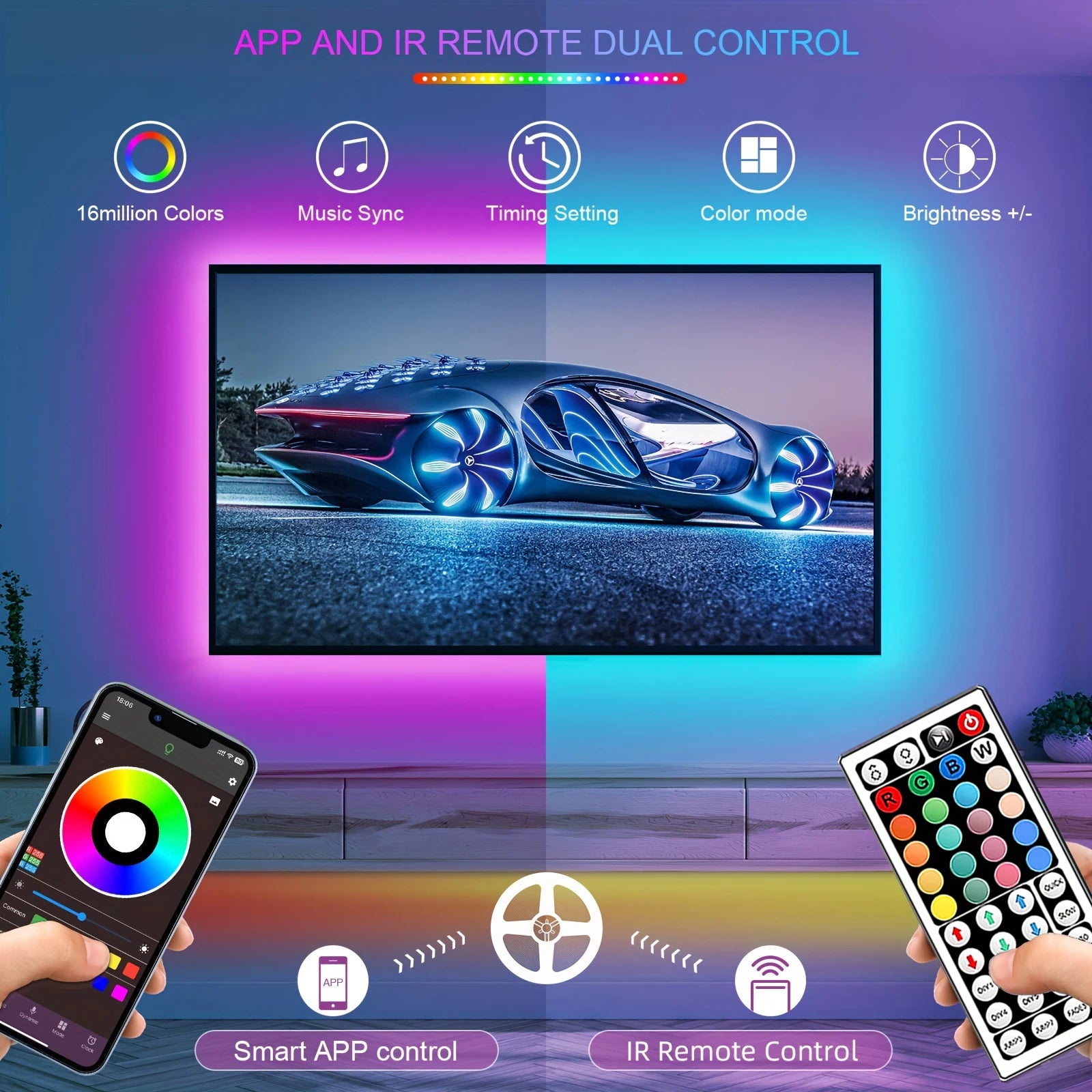 Ruban LED RGB Connecté — Contrôle APP, 16 LED/m, 5m à 30m pour Chambre & Salon | Novatek Studio