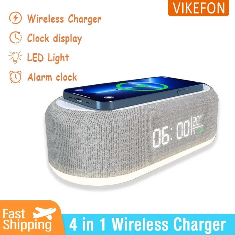 Chargeur Sans Fil 4 en 1 — 15W, Horloge, Lampe Nuit & Thermomètre | Novatek Studio
