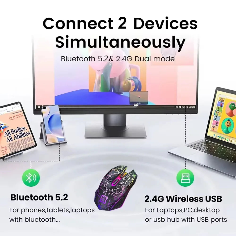 Souris Gaming Sans Fil Bluetooth 5.2 & 2.4GHz — 90H Autonomie, 3 DPI & USB-C | Novatek Studio