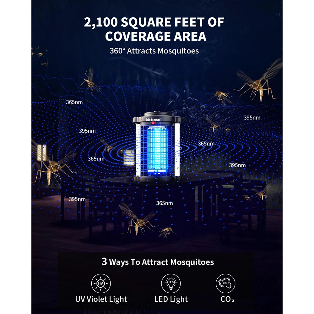 Lampe Anti-Moustiques Minimoon 4200V — 15W, Double UV LED, IPX4 & Usage Extérieur | Novatek Studio