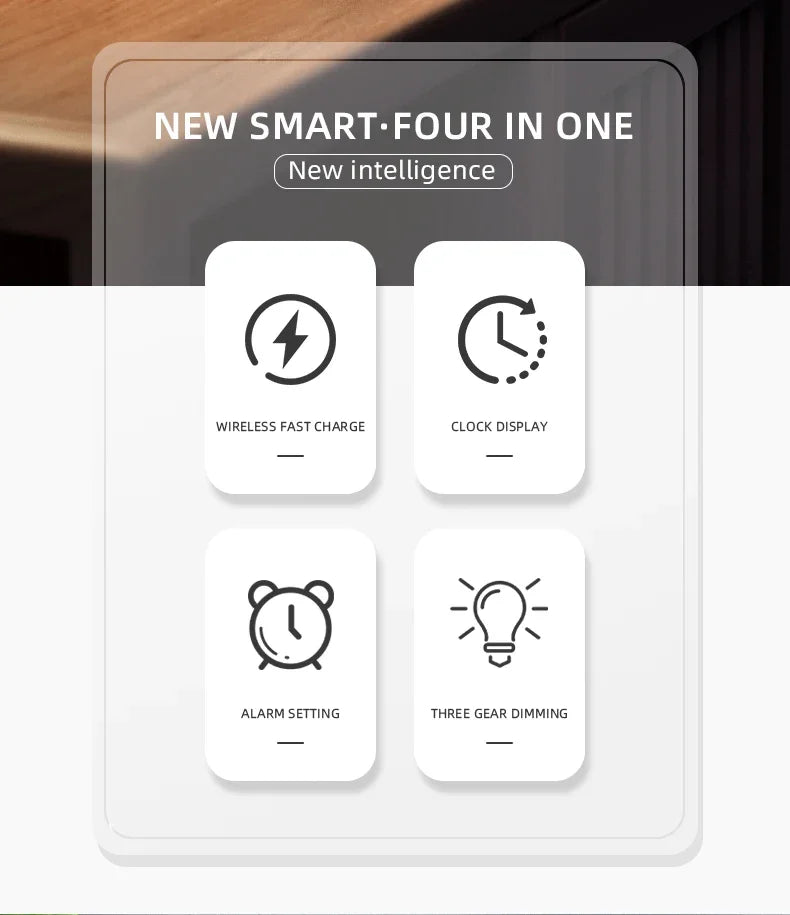 Chargeur Sans Fil 4 en 1 — 15W, Horloge, Lampe Nuit & Thermomètre | Novatek Studio