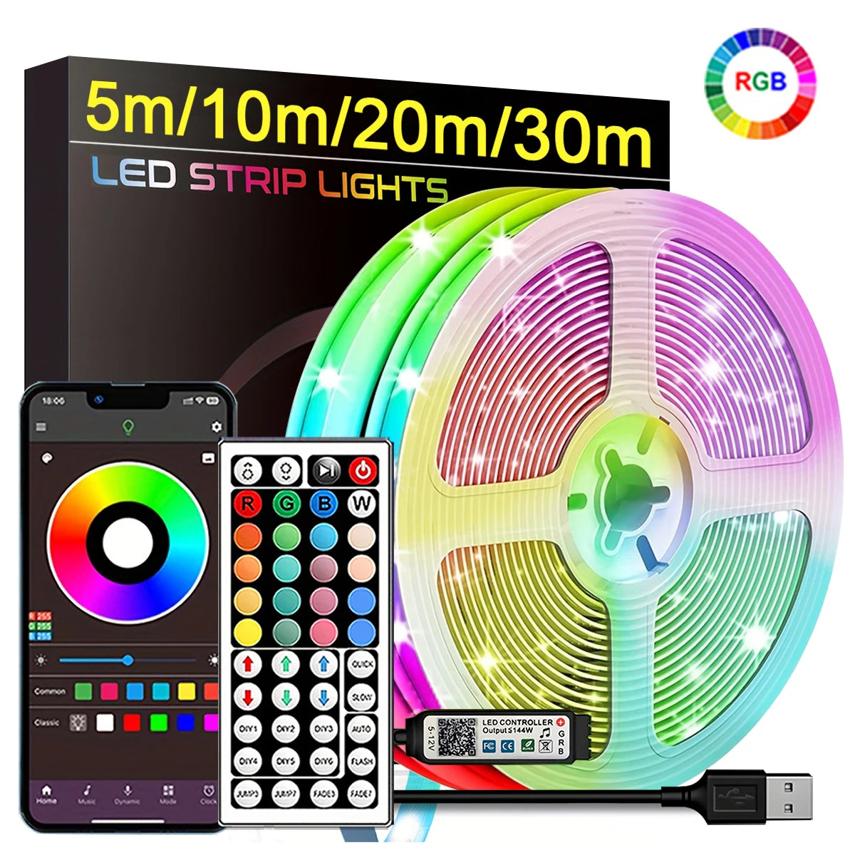 Ruban LED RGB Connecté — Contrôle APP, 16 LED/m, 5m à 30m pour Chambre & Salon | Novatek Studio