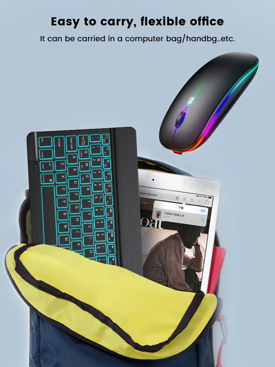 Clavier Bluetooth Mini RGB 10" — Rétroéclairé, Rechargeable & Compatible Tablette/PC | Novatek Studio
