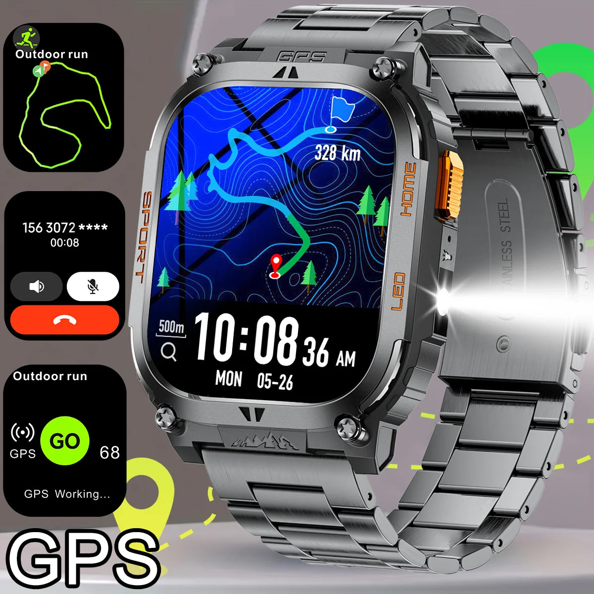 Smartwatch Militaire GPS 2.01" AMOLED — Boussole, Altimètre, Appels & 9 Jours | Novatek Studio