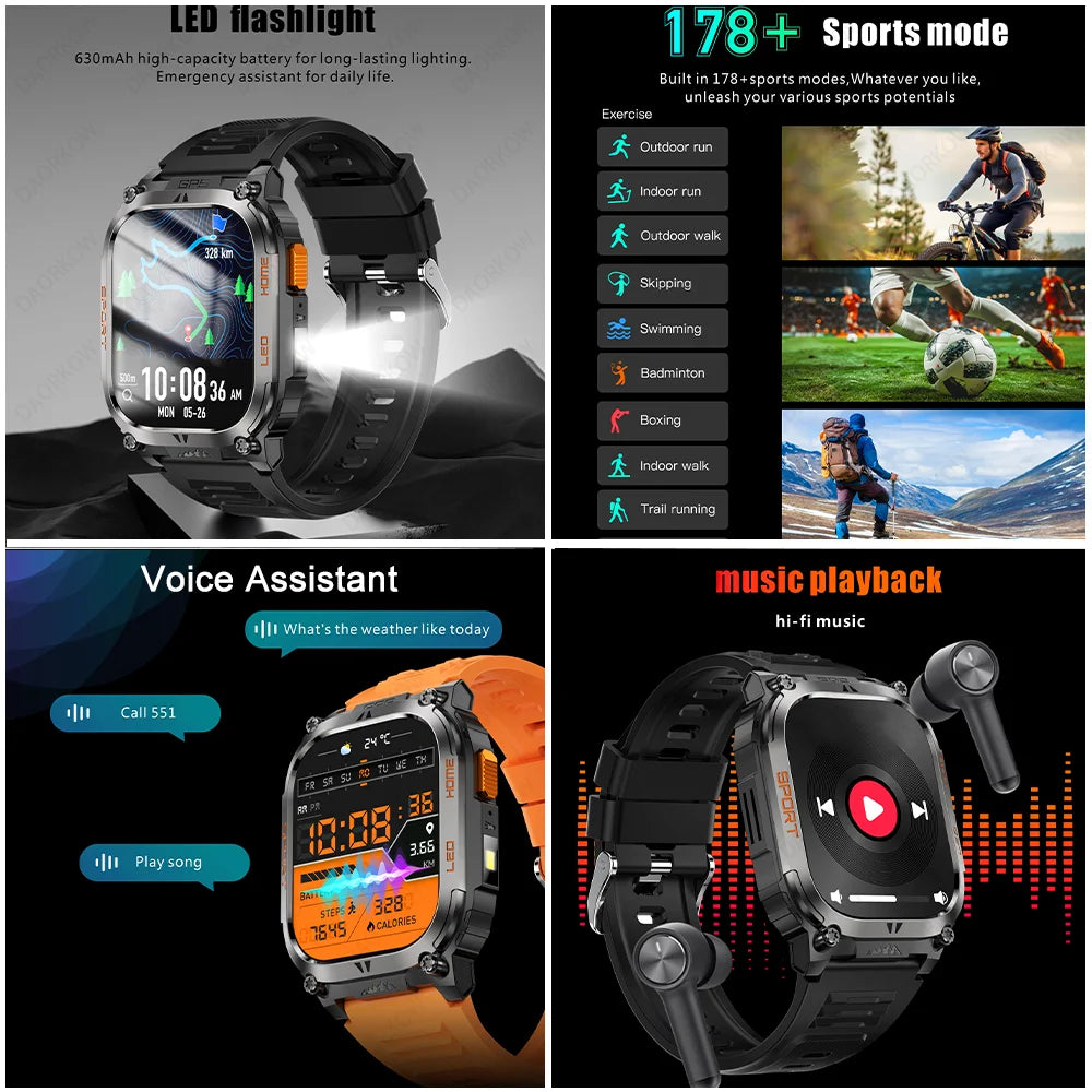 Smartwatch Militaire GPS 2.01" AMOLED — Boussole, Altimètre, Appels & 9 Jours | Novatek Studio