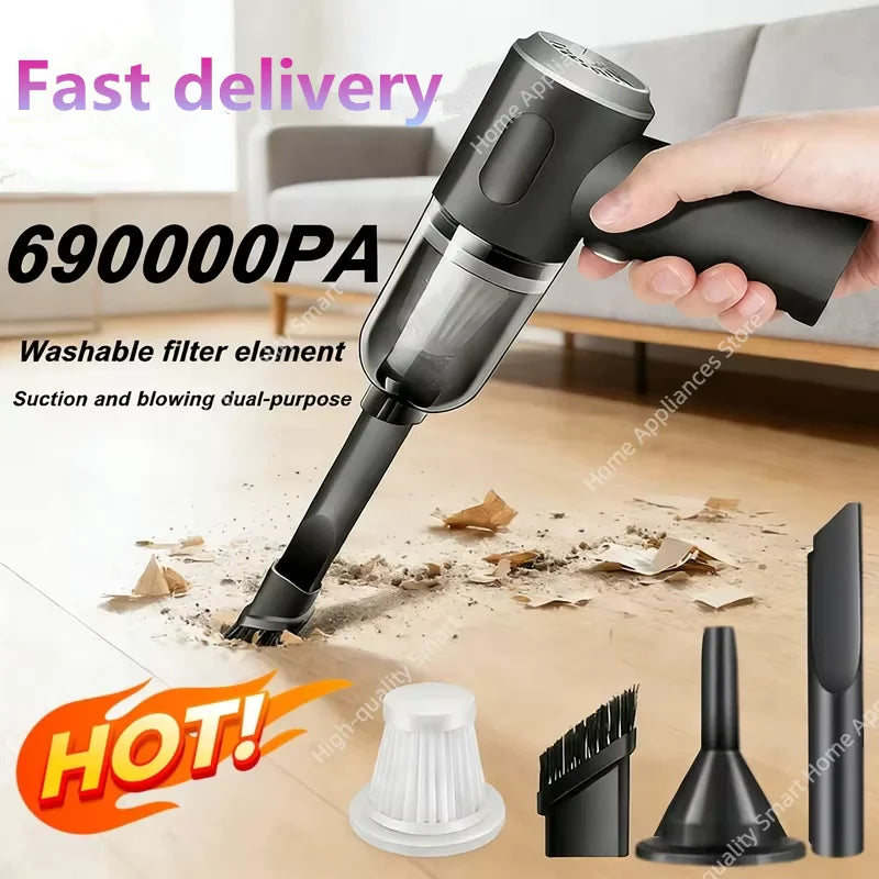 Aspirateur Portable Sans Fil 690 000Pa — 120W, Sec/Humide, Charge 2H & Brosse Multifonction | Novatek Studio