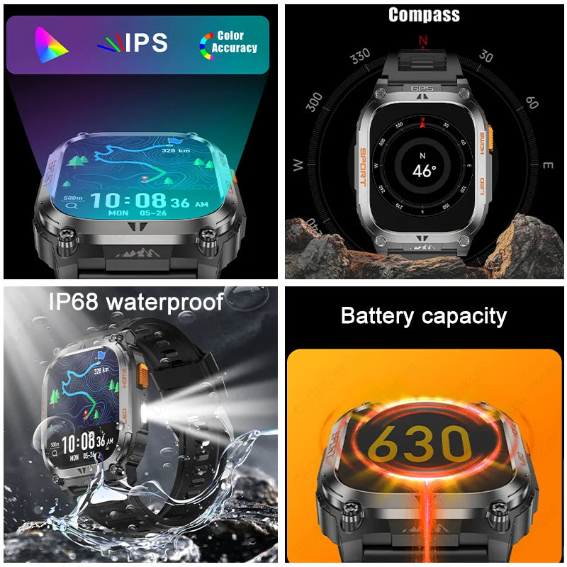 Smartwatch Militaire GPS 2.01" AMOLED — Boussole, Altimètre, Appels & 9 Jours | Novatek Studio