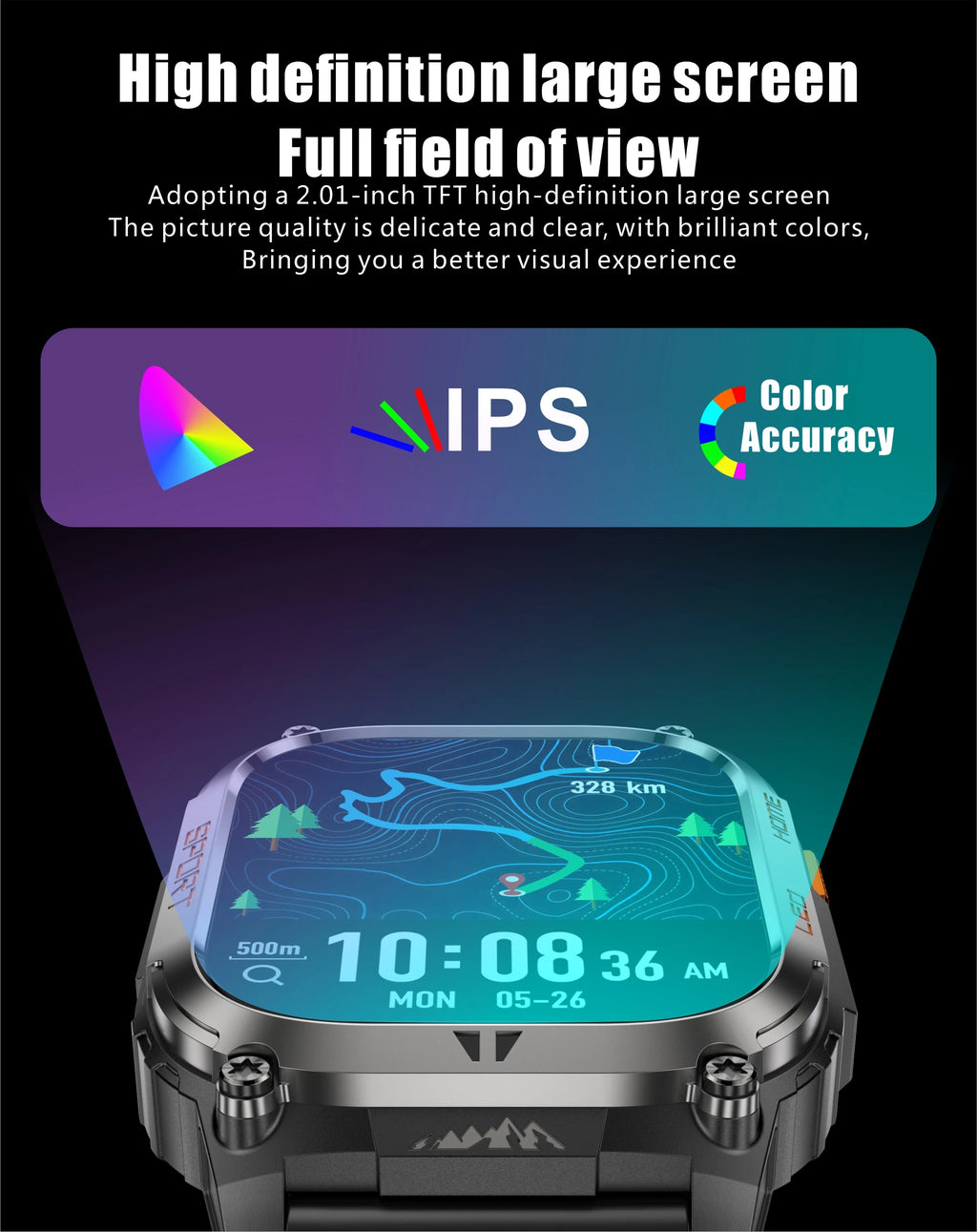 Smartwatch Militaire GPS 2.01" AMOLED — Boussole, Altimètre, Appels & 9 Jours | Novatek Studio