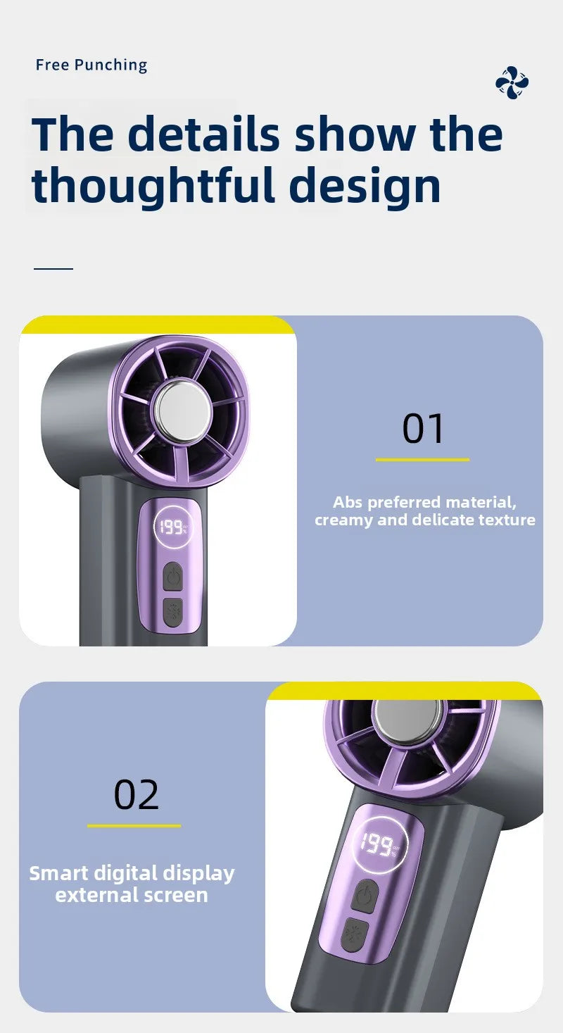 Mini Ventilateur Portable Rechargeable USB — 199 Vitesses & Refroidissement Semiconducteur | Novatek Studio