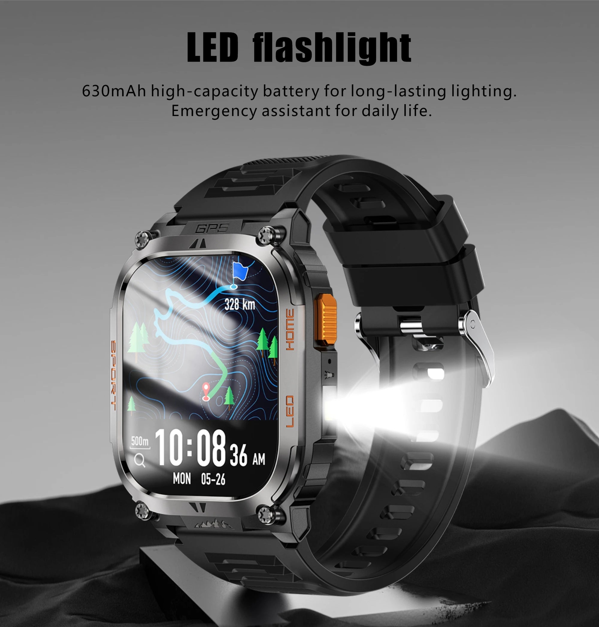 Smartwatch Militaire GPS 2.01" AMOLED — Boussole, Altimètre, Appels & 9 Jours | Novatek Studio