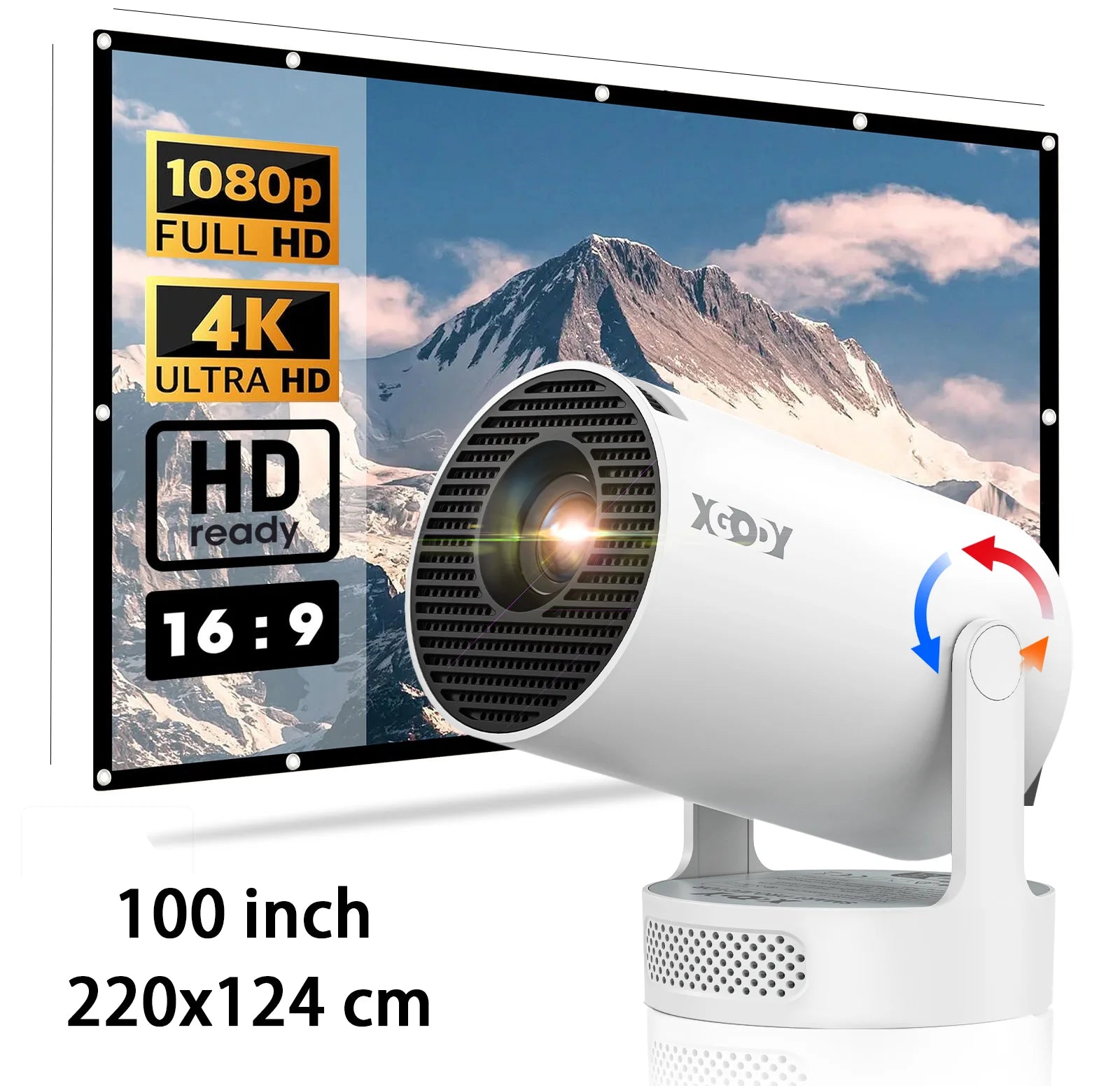 Vidéoprojecteur XGODY Short-Focus 250 ANSI HD — 150 Pouces, Android & Correction Auto | Novatek Studio