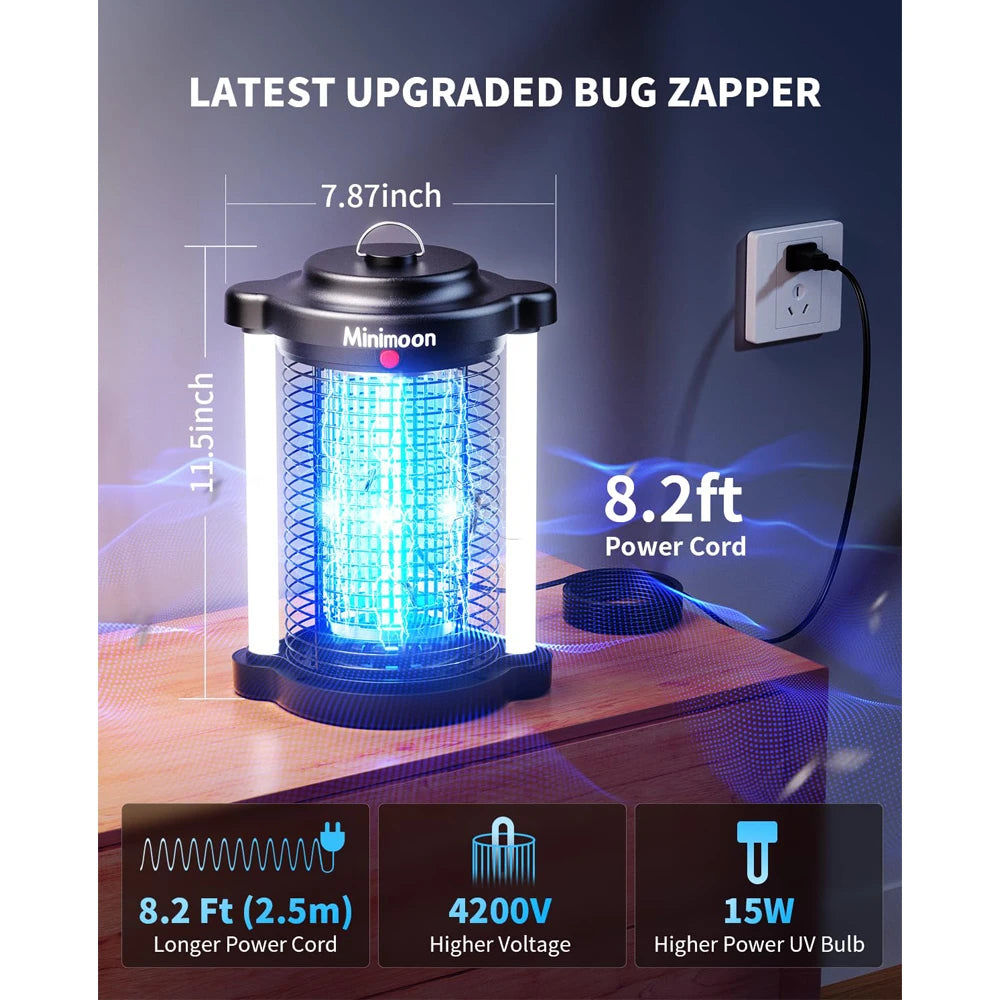 Lampe Anti-Moustiques Minimoon 4200V — 15W, Double UV LED, IPX4 & Usage Extérieur | Novatek Studio