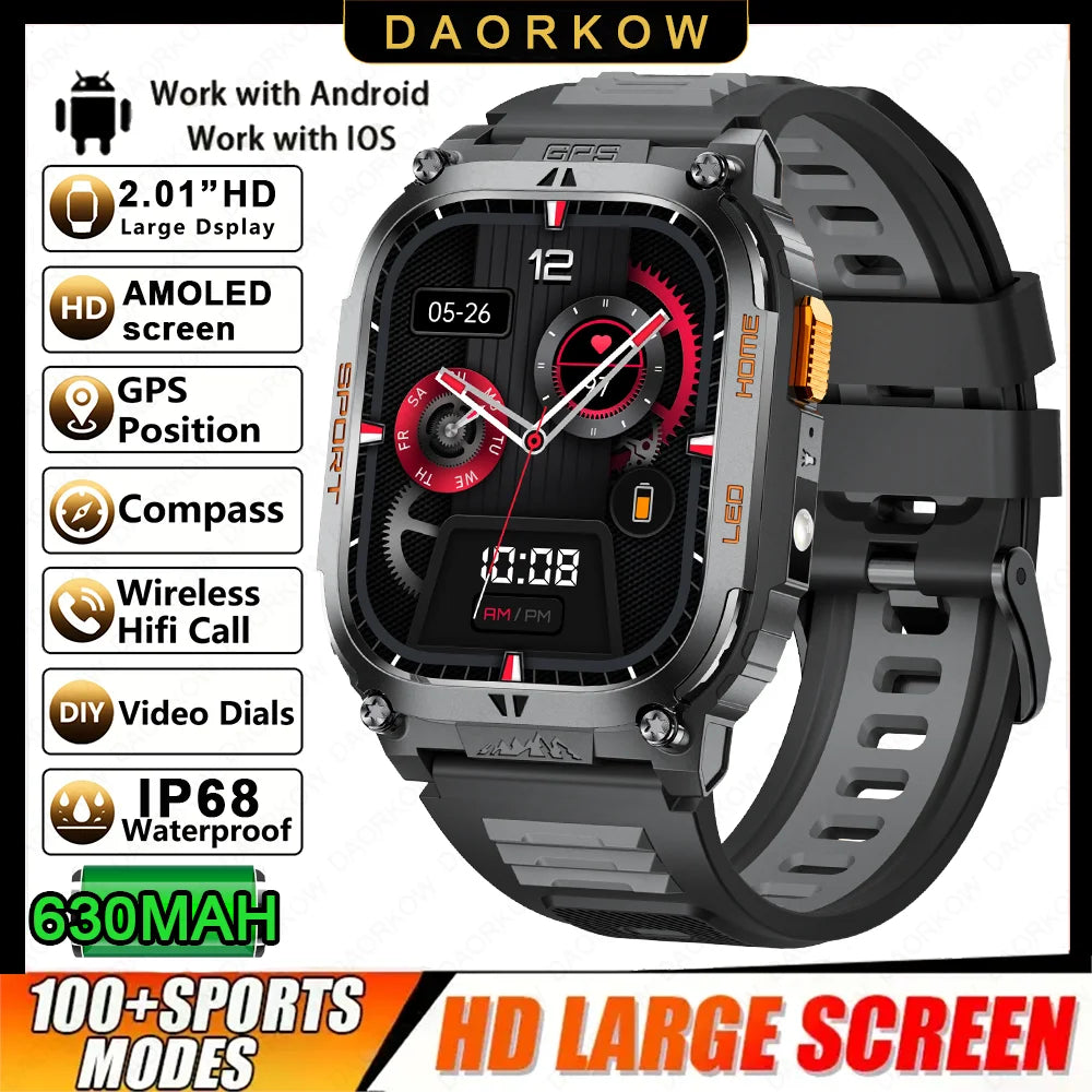 Smartwatch Militaire GPS 2.01" AMOLED — Boussole, Altimètre, Appels & 9 Jours | Novatek Studio