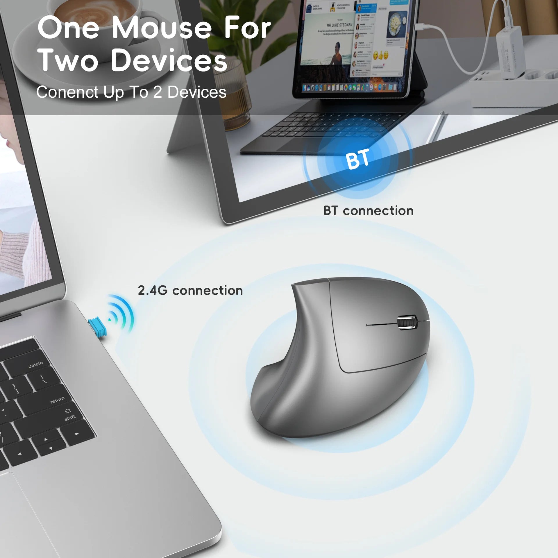 Souris Ergonomique Verticale Sans Fil — Rechargeable USB-C, 3 DPI & Silencieuse | Novatek Studio