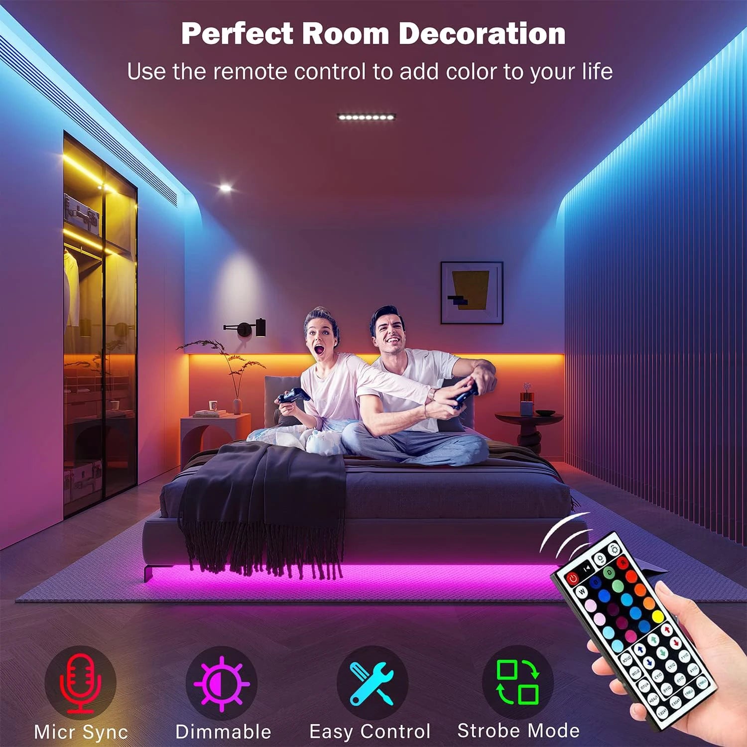 Ruban LED RGB Connecté — Contrôle APP, 16 LED/m, 5m à 30m pour Chambre & Salon | Novatek Studio