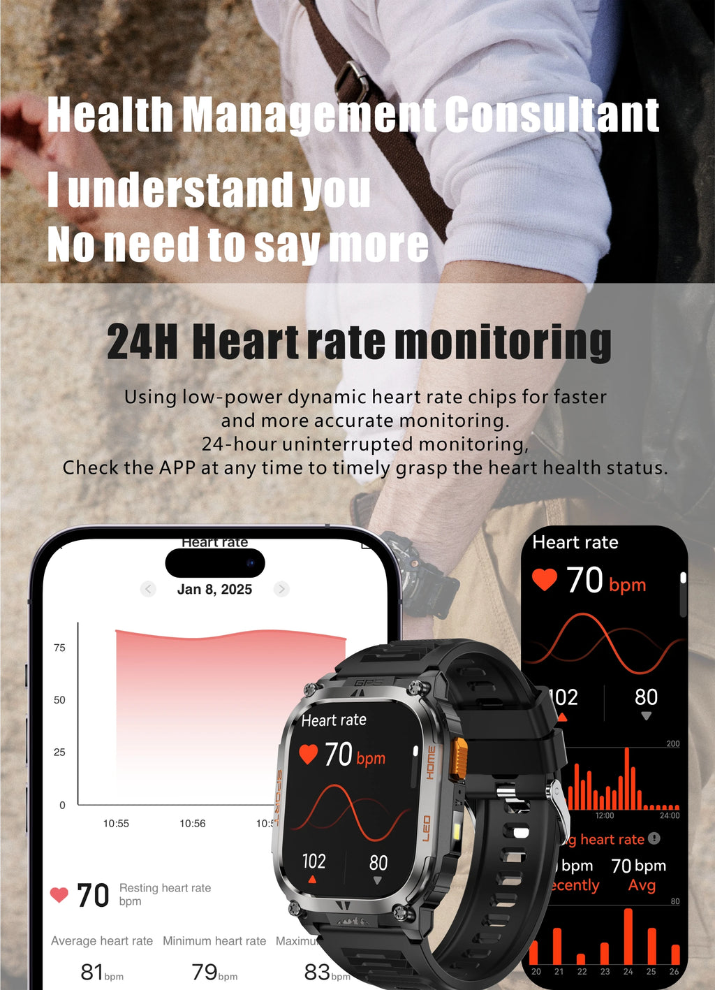 Smartwatch Militaire GPS 2.01" AMOLED — Boussole, Altimètre, Appels & 9 Jours | Novatek Studio