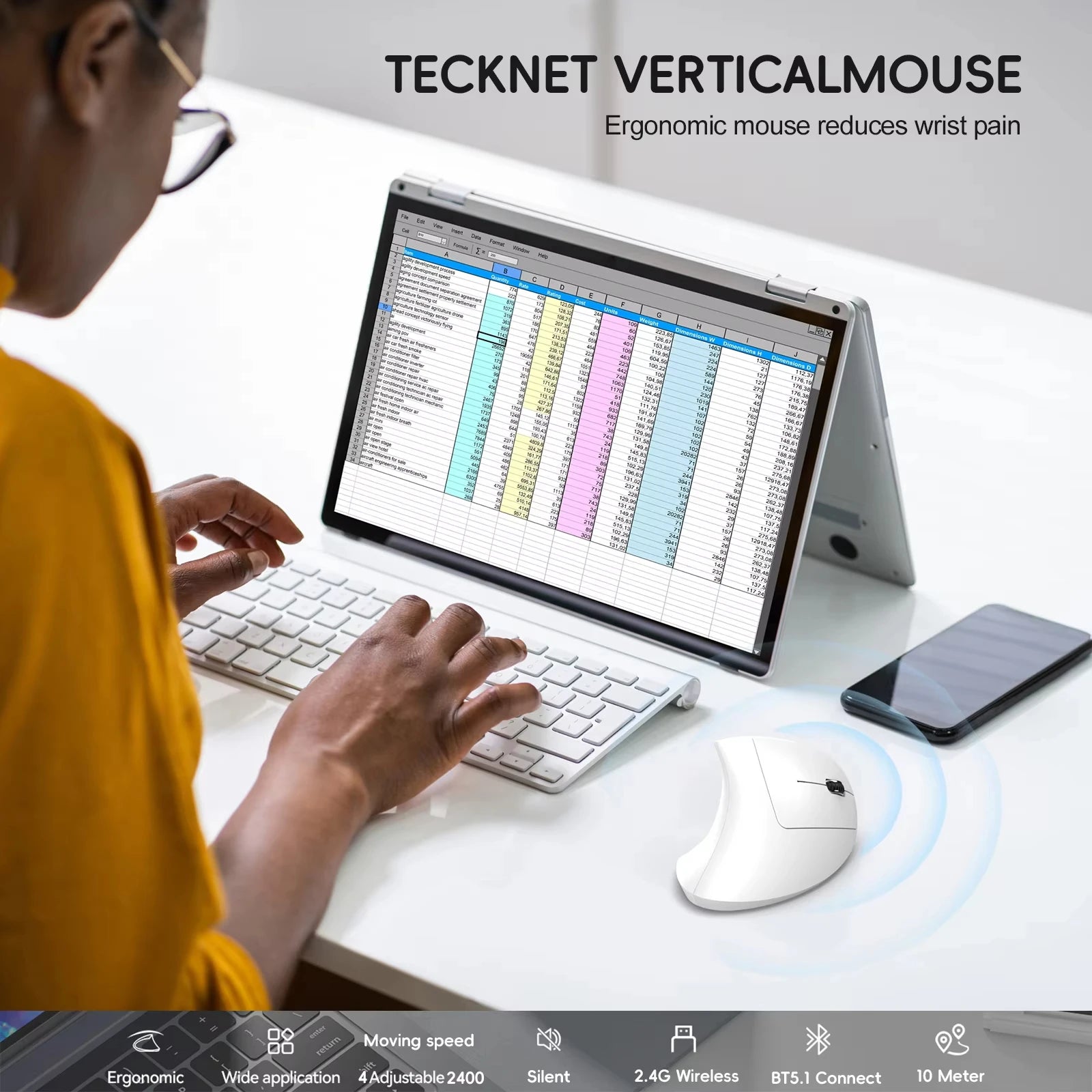 Souris Ergonomique Verticale Sans Fil — Rechargeable USB-C, 3 DPI & Silencieuse | Novatek Studio