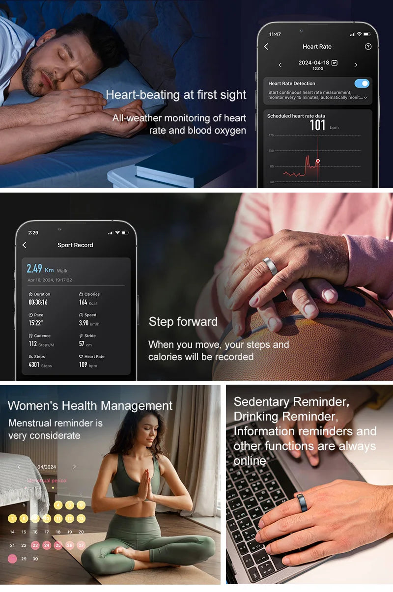 Bague Connectée Uhoofit R10 — Santé, Sommeil, IP68 5ATM & Multi-Sport | Novatek Studio
