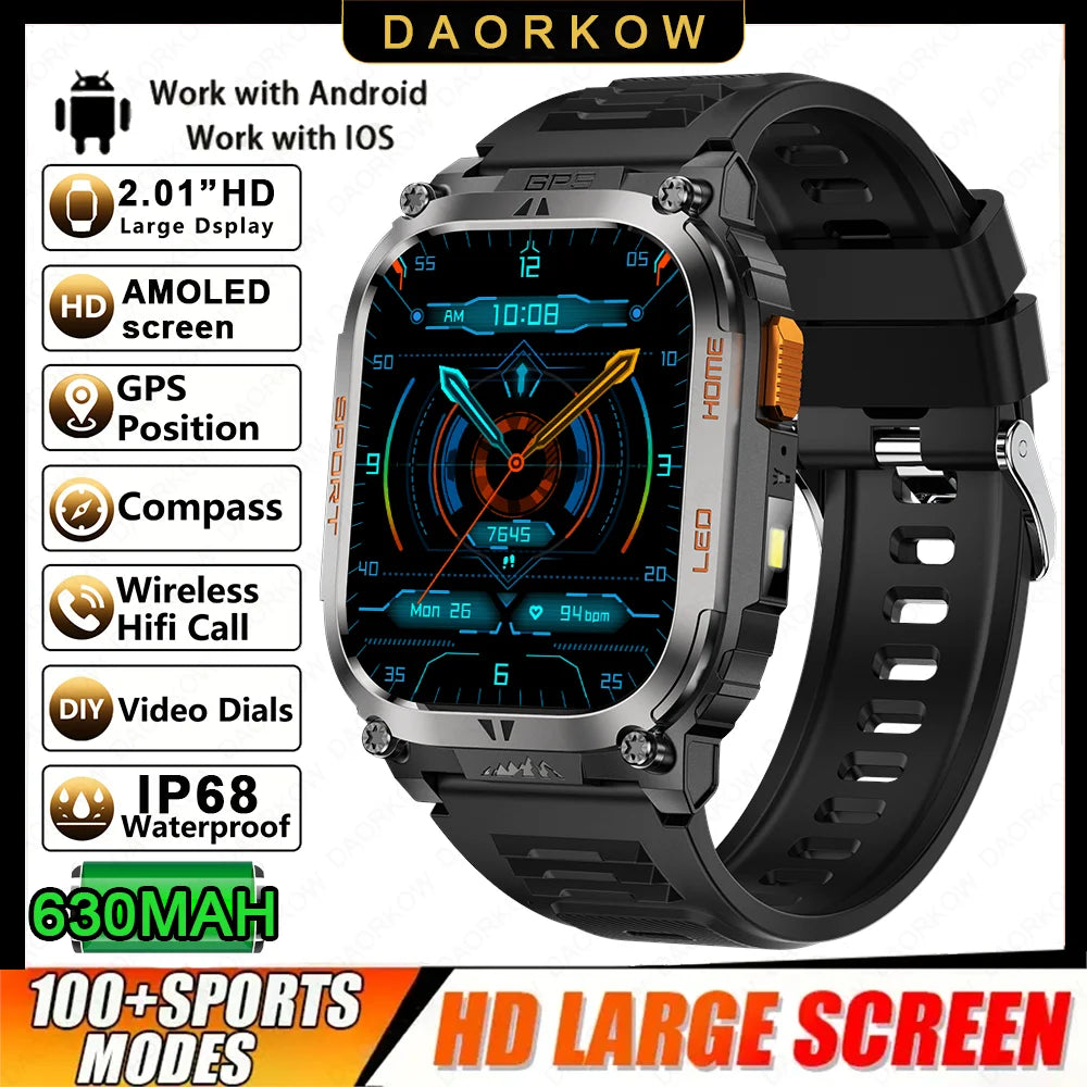 Smartwatch Militaire GPS 2.01" AMOLED — Boussole, Altimètre, Appels & 9 Jours | Novatek Studio