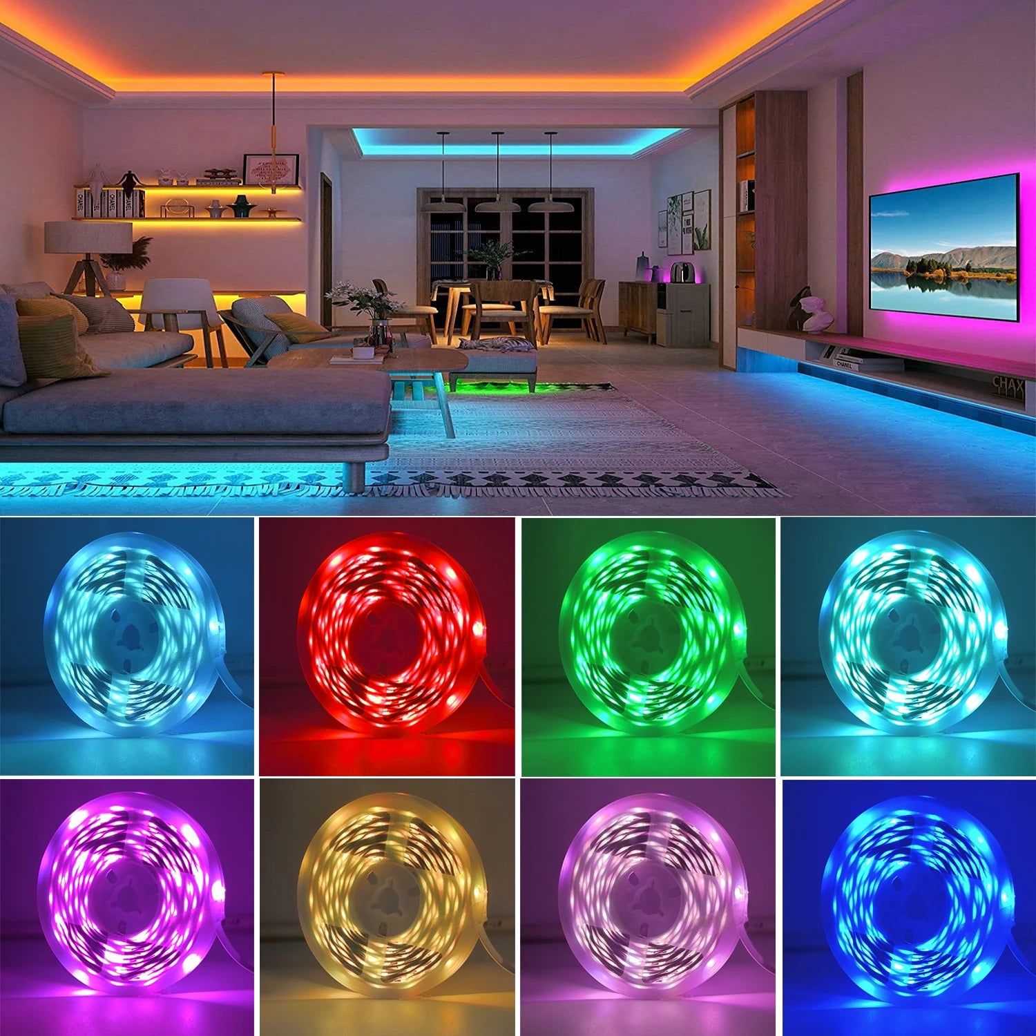 Ruban LED RGB Connecté — Contrôle APP, 16 LED/m, 5m à 30m pour Chambre & Salon | Novatek Studio