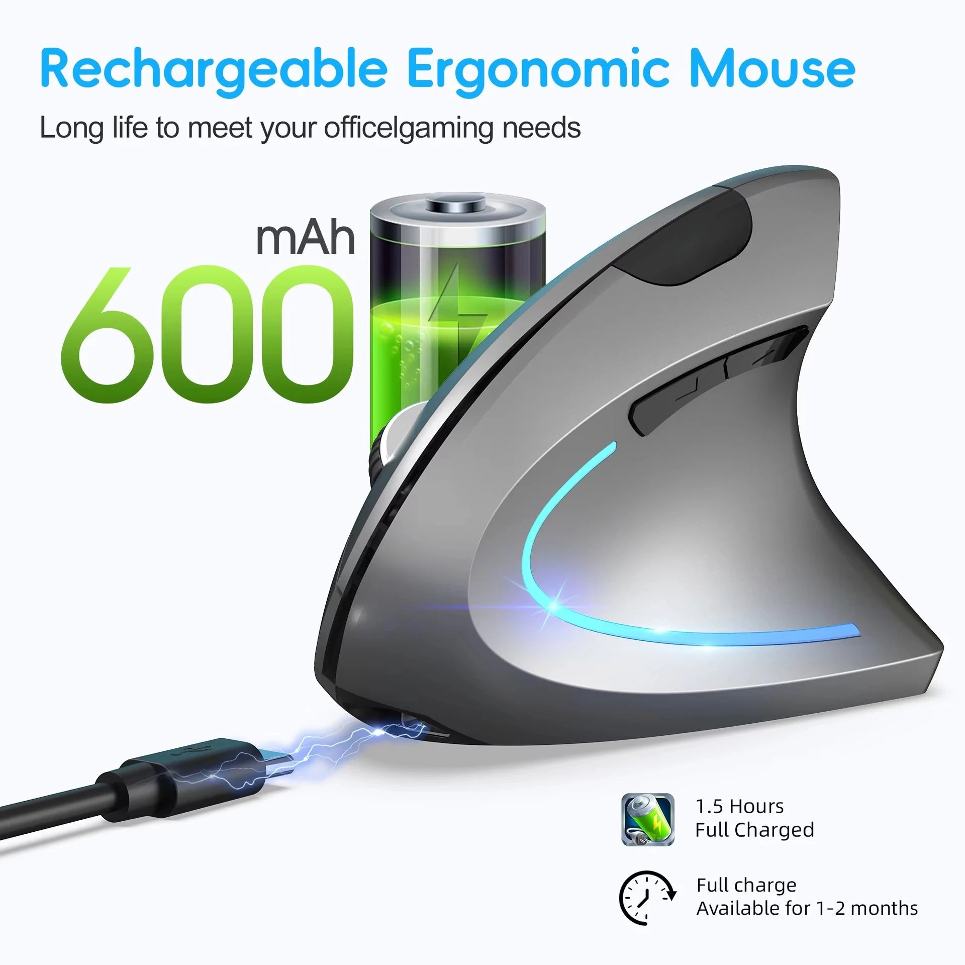 Souris Ergonomique Verticale Sans Fil — Rechargeable USB-C, 3 DPI & Silencieuse | Novatek Studio