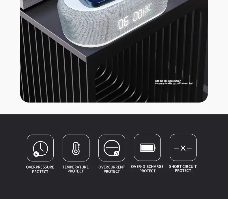 Chargeur Sans Fil 4 en 1 — 15W, Horloge, Lampe Nuit & Thermomètre | Novatek Studio
