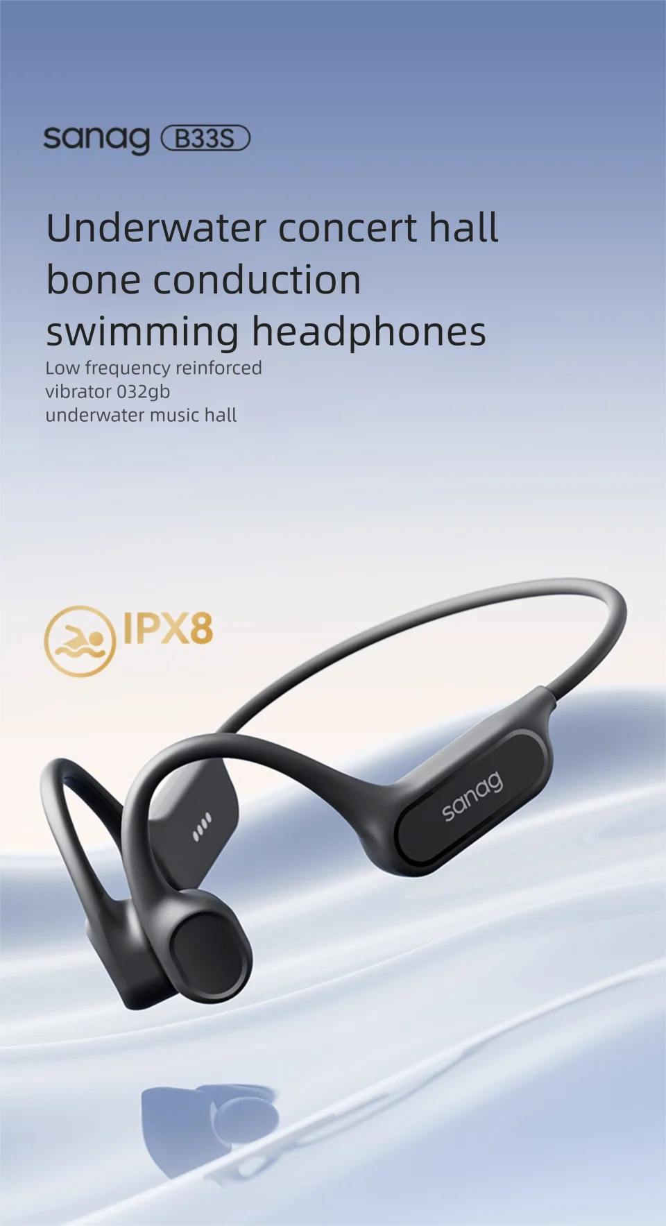 Écouteurs à Conduction Osseuse Sanag B33S — IPX8 Natation, 32Go & Bluetooth 5.3 | Novatek Studio