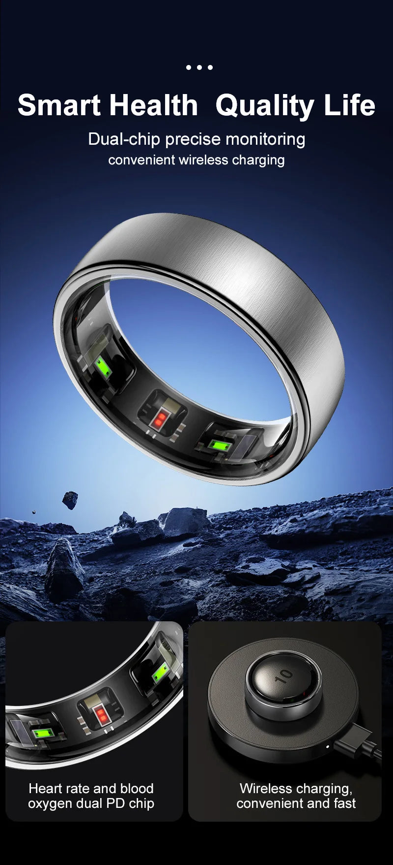 Bague Connectée Uhoofit R10 — Santé, Sommeil, IP68 5ATM & Multi-Sport | Novatek Studio