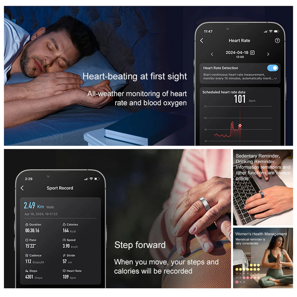 Bague Connectée Uhoofit R10 — Santé, Sommeil, IP68 5ATM & Multi-Sport | Novatek Studio