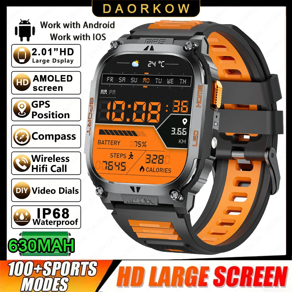 Smartwatch Militaire GPS 2.01" AMOLED — Boussole, Altimètre, Appels & 9 Jours | Novatek Studio